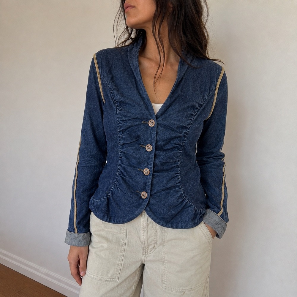 Covet Denim Ruched Blazer Jacket Medium Y2K Indie Boho